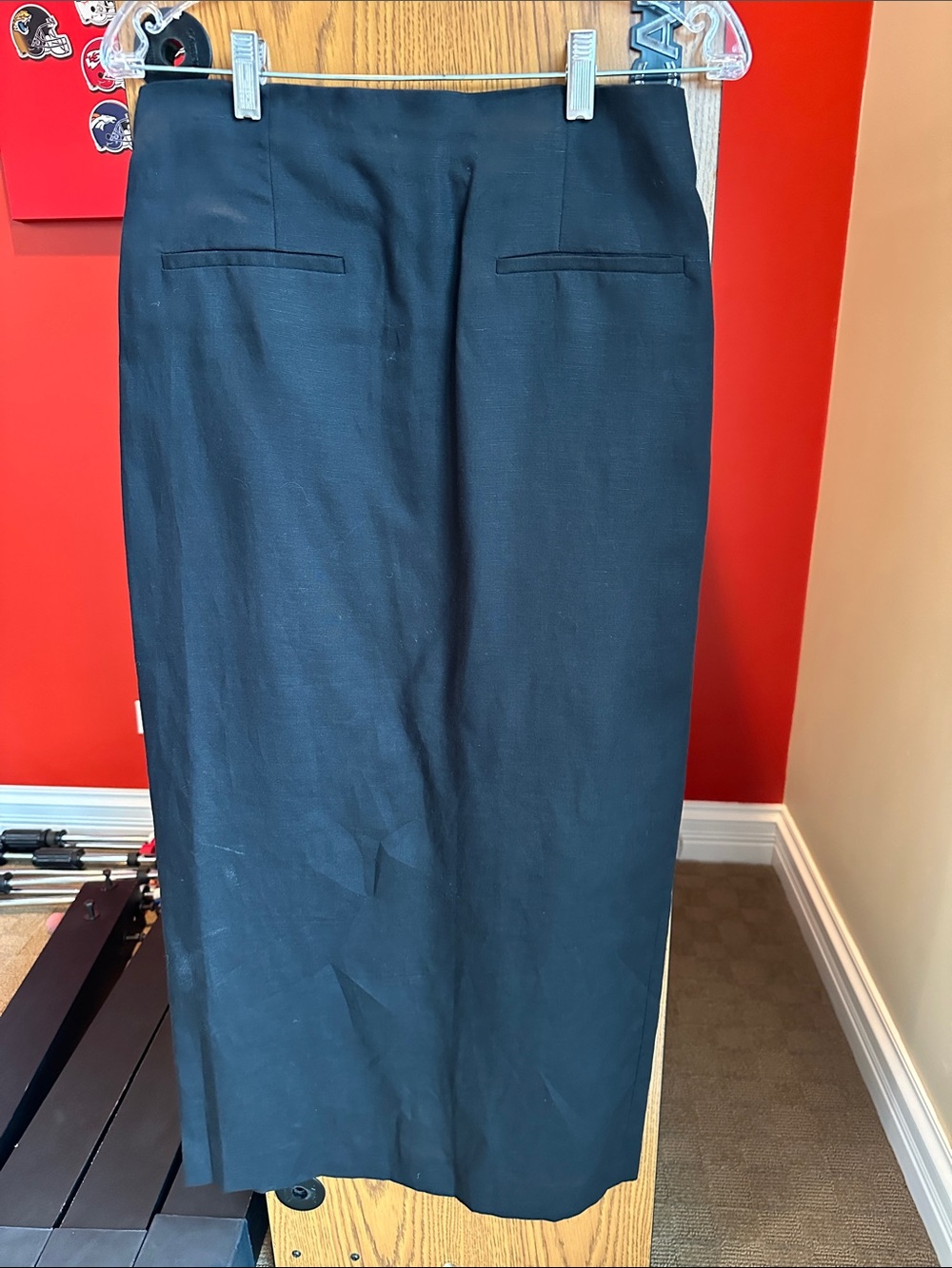 Zara Black Maxi Linen Skirt with Simple Front Pockets.